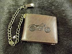 biker wallet stamped brown