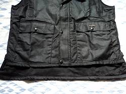 oilskin vest with leather collar