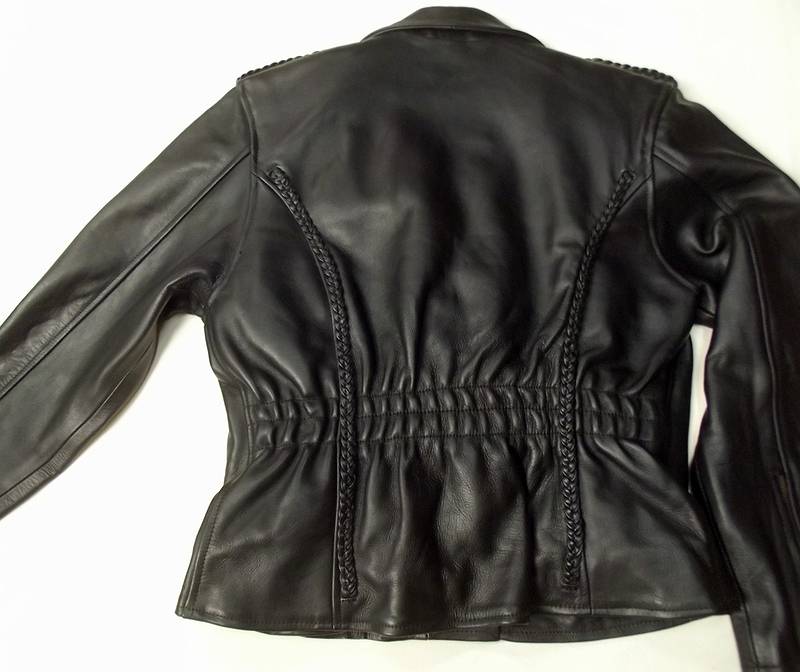 Black Max Motorwear Stagg Las Leather Jacket With Braid